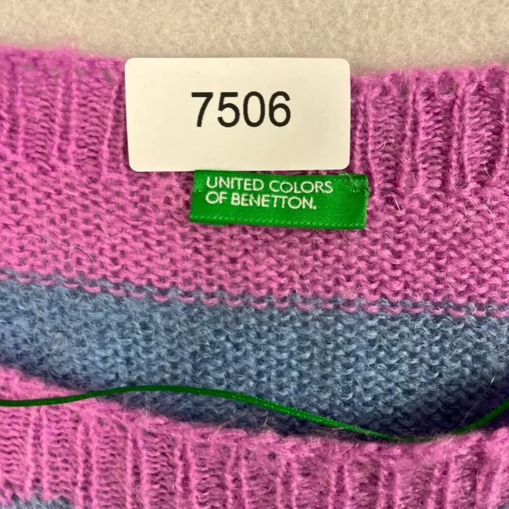 United Colors of Benetton Sweater Womens Size S Pink Blue Mohair Blend Stripe